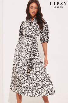 Lipsy Monochrome Geo Petite Pleated Midi Shirt Dress (K36618) | ￥9,840