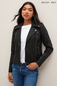 NOISY MAY Black Faux Leather Biker Jacket (K36630) | kr538