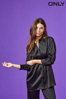 ONLY Black Satin Oversized Fit Shirt (K36646) | €50
