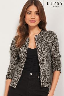 Lipsy Leopard Cropped Long Sleeve Blazer (K36678) | TRY 754