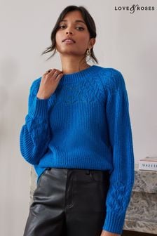 Azul cobalto - Suéter de pointelle con lazo en la espalda de Love & Roses (K36916) | 48 €