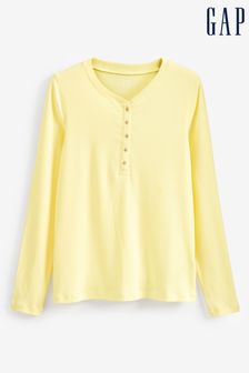 Gap Yellow Ribbed Long Sleeve Crew Neck Henley T-Shirt (K37044) | €12.50