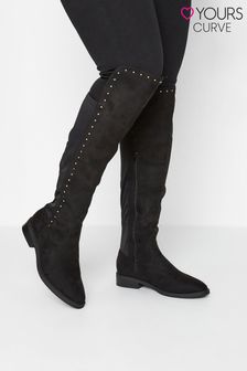 Yours Curve Black Wide FIt Extra-Wide Over The Knee Boot With Stud Detail (K37070) | €16.50