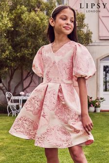 Lipsy Pink Jacquard Puff Sleeve Occasion Dress (3yrs-16yrs) (K37256) | INR 4,410 - INR 5,292