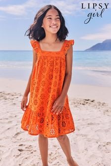 Lipsy Orange Broderie Ruffle Short Sleeve Tiered Trapeze Dress (K37262) | €12.50 - €15.50