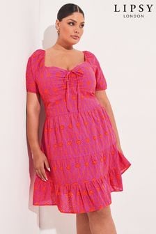 Lipsy Pink Curve Ruched Sweatheart Puff Sleeve Tiered Mini Dress (K37274) | 33 €