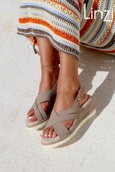 Linzi Brown Myla Sling Back Wedge Espadrille With Cross Over Front Strap (K37308) | €21