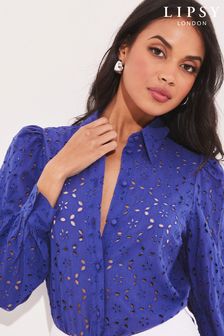 Lipsy Blue Long Sleeve Button Up Broderie Shirt (K37383) | INR 3,764