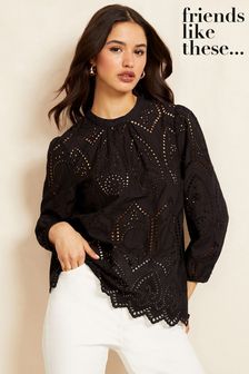 Friends Like These Black 3/4 Sleeve High Neck Blouse (K37464) | €21