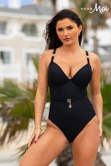 Pour Moi Black St Barts Push Up Boost Padded Underwired Control Swimsuit (K37548) | €34