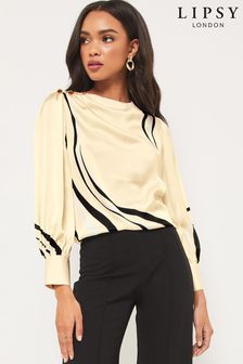 Lipsy Black Abstract Shoulder Button Detail Long Sleeve Top (K37905) | SGD 66