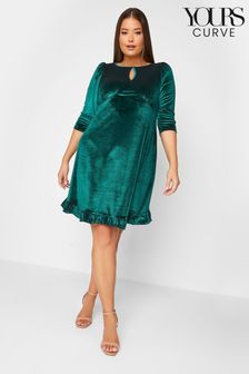 Yours Curve Green Velvet Key Hole Dress (K38006) | €20