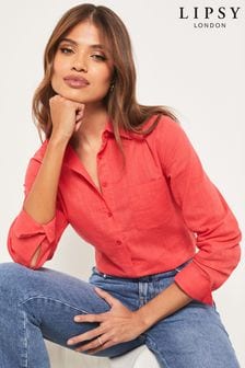 Красный - Льняная рубашка на пуговицах с карманами Lipsy (K38228) | 18 290 тг