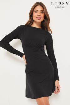Lipsy Black Jersey Long Sleeve Underbust Mini Dress (K38234) | €25
