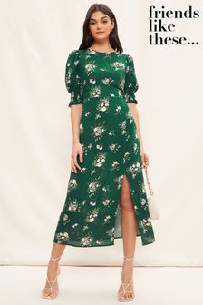Зеленый - Платье миди с рукавами-буфами и разрезами Friends Like These (K38492) | €25