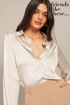 Friends Like These Champagne Satin Button Through Shirt (K38584) | $94