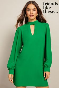 Friends Like These Green Keyhole Mini Shift Dress (K38615) | $53