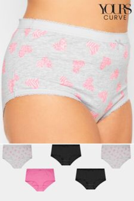 Yours Curve Grey 5 Pack Animal Heart Full Briefs (K38940) | 23 €