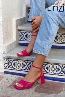 Linzi Pink Fuchsia Aronia Strappy Heeled Sandal With Block Heel (K38996) | €21