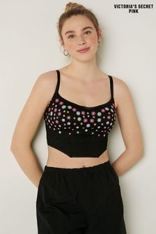 Victoria's Secret Pink Pure Black Floral Embroidery Lace Lightly Lined Corset Bra Top (K39079) | €15.50