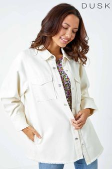 Dusk White Raw Hem Shirt Jacket (K39191) | €72