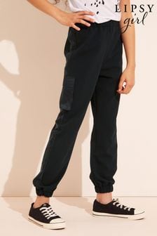 Lipsy Black Cargo Satin Trim Cuffed Trousers (K39355) | $34 - $48