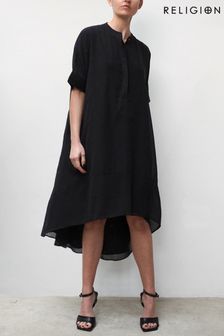 Religion Black High Low Shirt Dress (K39357) | 65 €