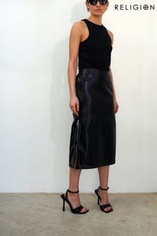 Religion Black Faux Leather Pencil Skirt With Side Zip Detail (K39368) | ₪ 251