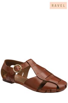 Ravel Brown Leather Flat Closed Toe Sandal With Buckle Fastening (K39383) | 205 zł