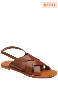 Ravel Brown Gladiator Leather Flat Sandal With Back Strap And Buckle (K39403) | €34