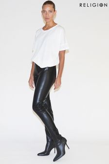 Religion Black Faux Leather Skinny Trousers In Soft PU (K39404) | $110