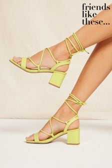 Friends Like These Green Block Ankle Tie Low Heel Sandal (K39635) | €13.50
