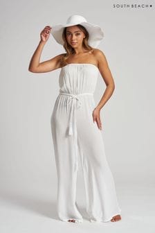 South Beach White Crinkle Strapless Beach Jumpsuit (K39649) | €38