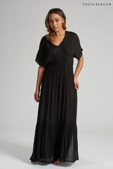 South Beach Black Crinkle Maxi Beach Dress (K39650) | $76