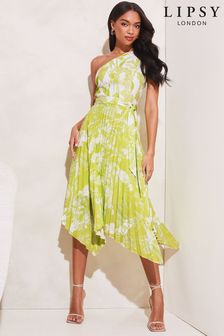 Lipsy Green One Shoulder Belted Pleated Midi Dress (K40206) | INR 7,025