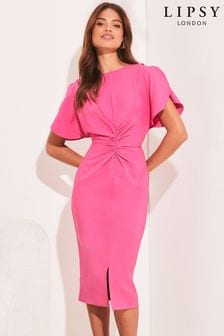 Lipsy Pink Ruched Front Tailored Tulip Short Sleeve Midi Dress (K40286) | €56
