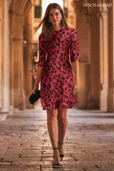 Sosandar Red Leopard Ruffle Hem Shift Dress (K40324) | OMR39