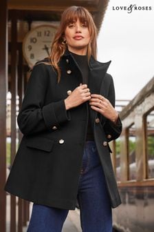 Черный - Короткое двубортное пальто в стиле милитари с высоким воротом Love & Roses (K40372) | €53