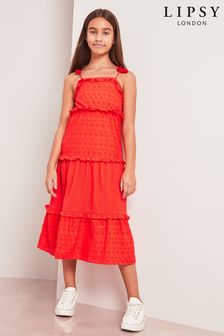 Lipsy Red Broderie Tiered Broderie Maxi Dress (K40780) | €9.50 - €11.50
