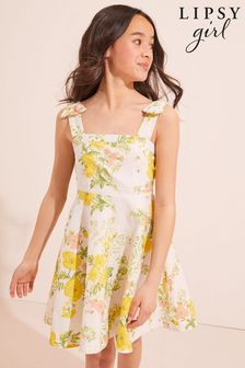 Lipsy White Linen Bow Strap Skater Dress (K40781) | 100 zł - 124 zł