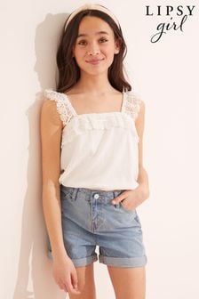 Lipsy White Broderie Lace Trim Strap Top (K40826) | €7 - €10