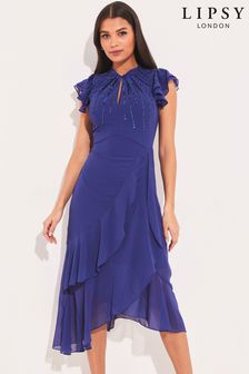 Lipsy Blue Embellished Fit and Flare Midi Dress (K40901) | $152