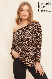 Friends Like These Leopard Animal Soft Jersey Slash Neck Tunic (K40935) | 17 €
