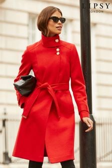 Lipsy Red Military Button Wrap High Neck Belted Coat (K40993) | €71
