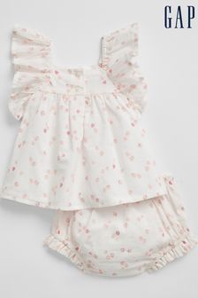 Gap White Strawberry Print Ruffle Short Sleeve Baby Dress Set (K41294) | €22.50