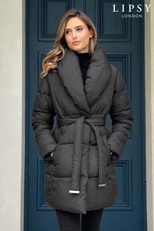 Lipsy Black Petite Collar Belted Wrap Padded Coat (K41400) | 63 €
