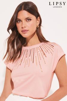 Lipsy Pink Scatter Sequin Round Neck T Shirt (K41507) | 32 €