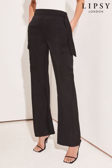 Lipsy Black Wide Leg Belted Satin Cargo Trousers (K41521) | INR 3,764