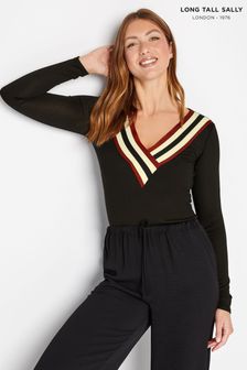 Long Tall Sally Black V-Neck Stripe Long Sleeve Top (K41567) | 35 €