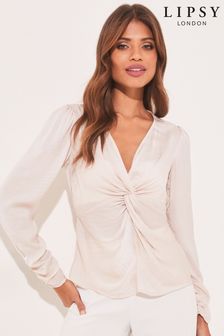 Lipsy Nude Twist Front Long Sleeve Top (K41596) | INR 3,368